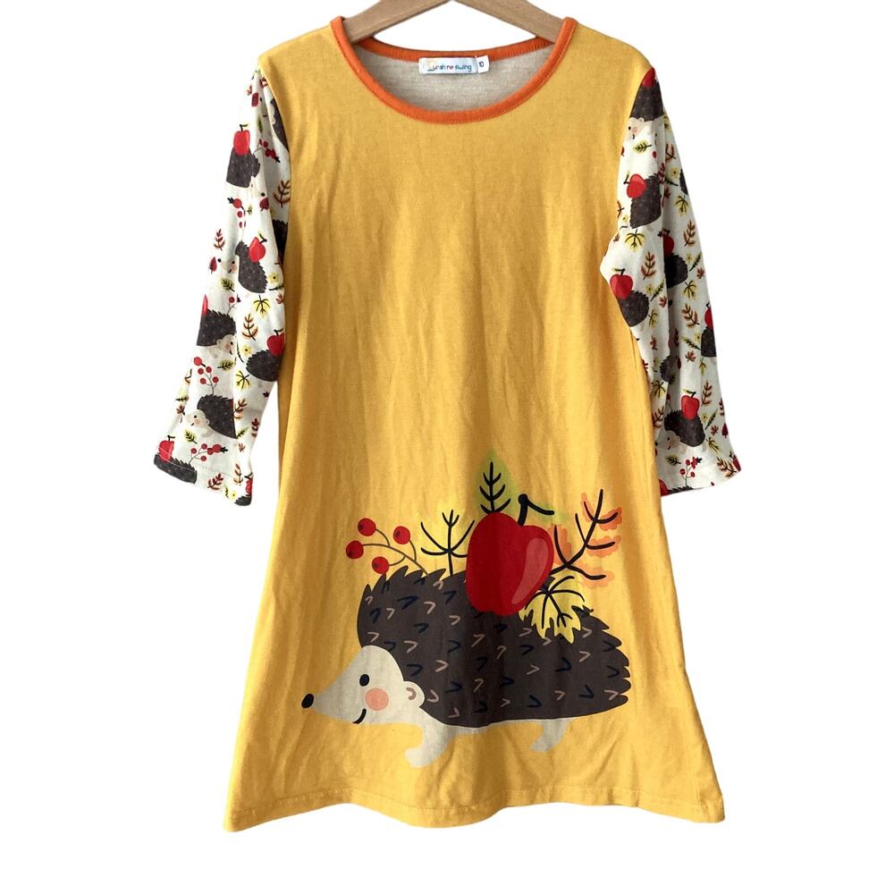 Sunshine Swing Hedgehog Apple Dress - Yellow - 10